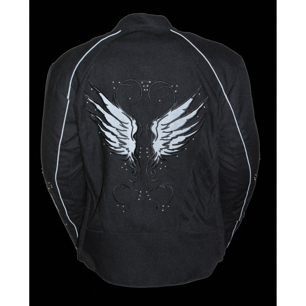 Milwaukee Performance SH1954 Women's Black and Red Textile Jacket with Stud and Wings Detailing - Milwaukee Performance Womens Textile Jackets