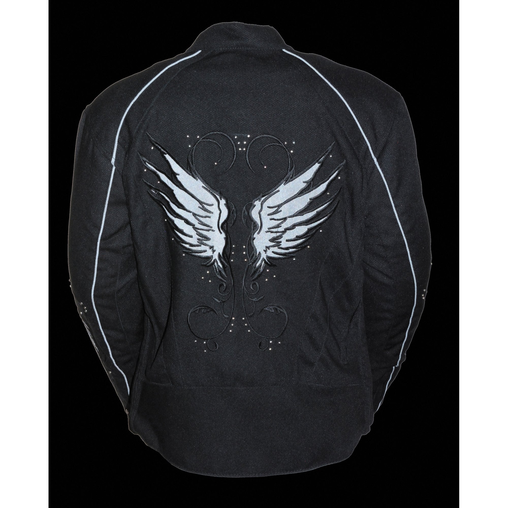 Milwaukee Performance SH1954 Women's Black Textile Jacket with Stud and Wings Detailing - Milwaukee Performance Womens Textile Jackets
