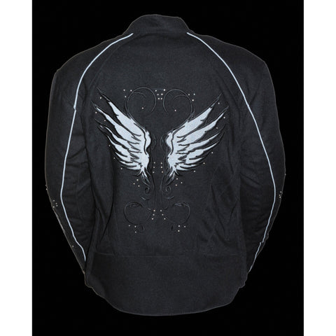 Milwaukee Performance SH1954 Women's Black Textile Jacket with Stud and Wings Detailing - Milwaukee Performance Womens Textile Jackets