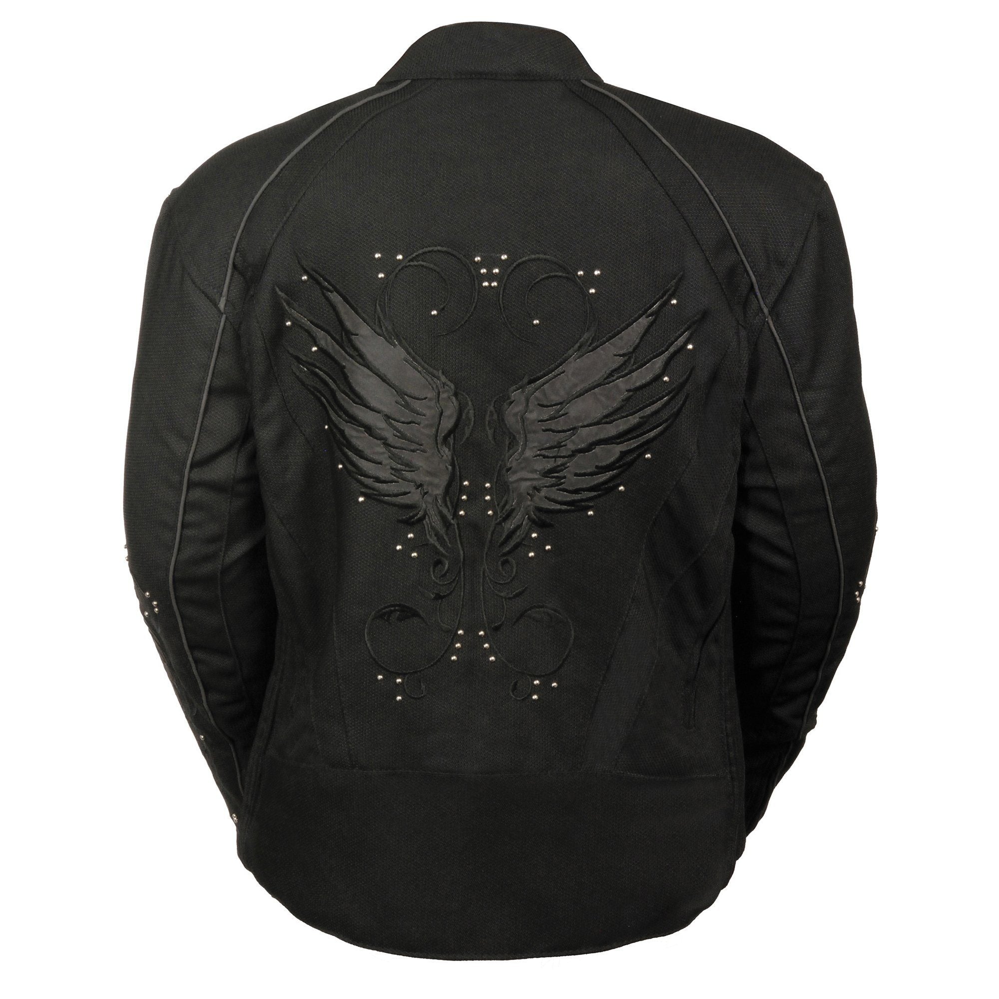 Milwaukee Performance SH1954 Women's Black Textile Jacket with Stud and Wings Detailing - Milwaukee Performance Womens Textile Jackets