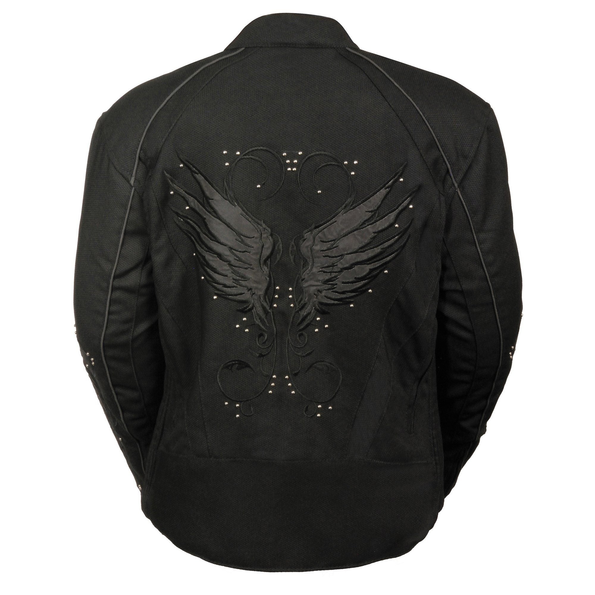 Milwaukee Performance MPL1954 Women's 'Studded Wings' Black Textile Moto Jacket - Milwaukee Performance Womens Textile Jackets