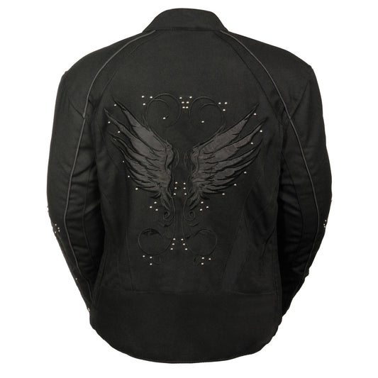 Milwaukee Performance MPL1954 Women's 'Studded Wings' Black Textile Moto Jacket - Milwaukee Performance Womens Textile Jackets