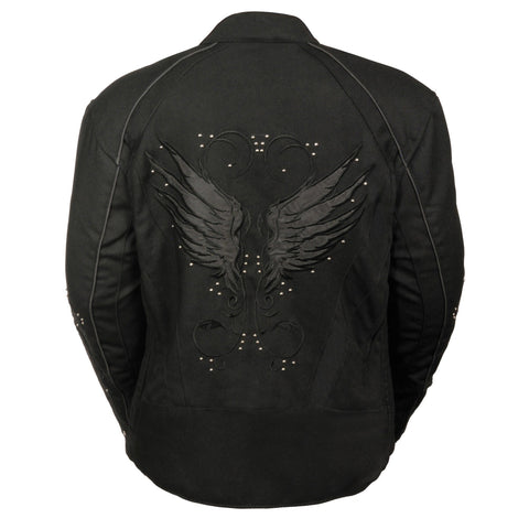 Milwaukee Performance MPL1954 Women's 'Studded Wings' Black Textile Moto Jacket - Milwaukee Performance Womens Textile Jackets