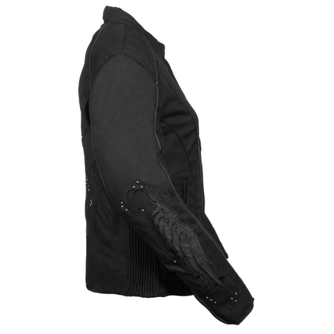 Milwaukee Performance SH1954 Women's Black Textile Jacket with Stud and Wings Detailing - Milwaukee Performance Womens Textile Jackets