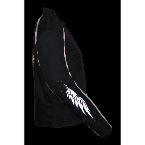 Milwaukee Performance SH1954 Women's Black and Pink Textile Jacket with Stud and Wings Detailing - Milwaukee Performance Womens Textile Jackets