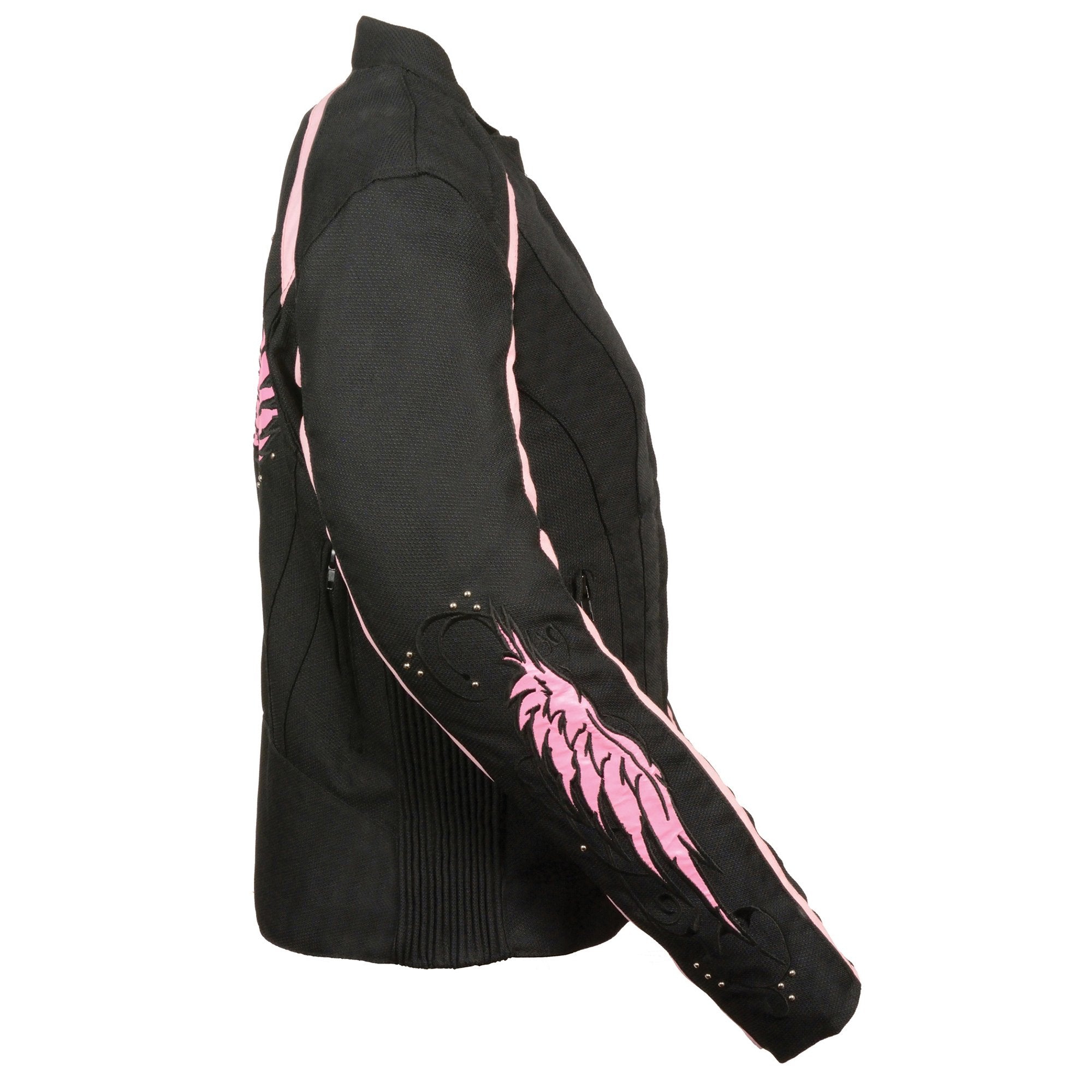 Milwaukee Performance SH1954 Women's Black and Pink Textile Jacket with Stud and Wings Detailing - Milwaukee Performance Womens Textile Jackets