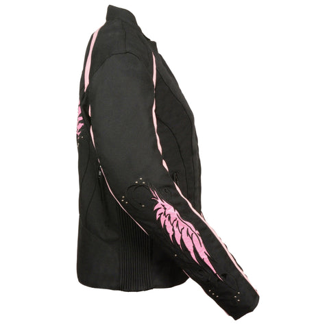 Milwaukee Performance SH1954 Women's Black and Pink Textile Jacket with Stud and Wings Detailing - Milwaukee Performance Womens Textile Jackets