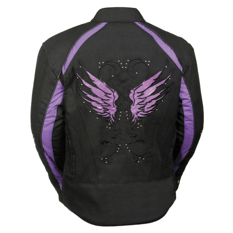 Milwaukee Performance SH1954 Women's Black and Purple Textile Jacket with Stud and Wings Detailing - Milwaukee Performance Womens Textile Jackets