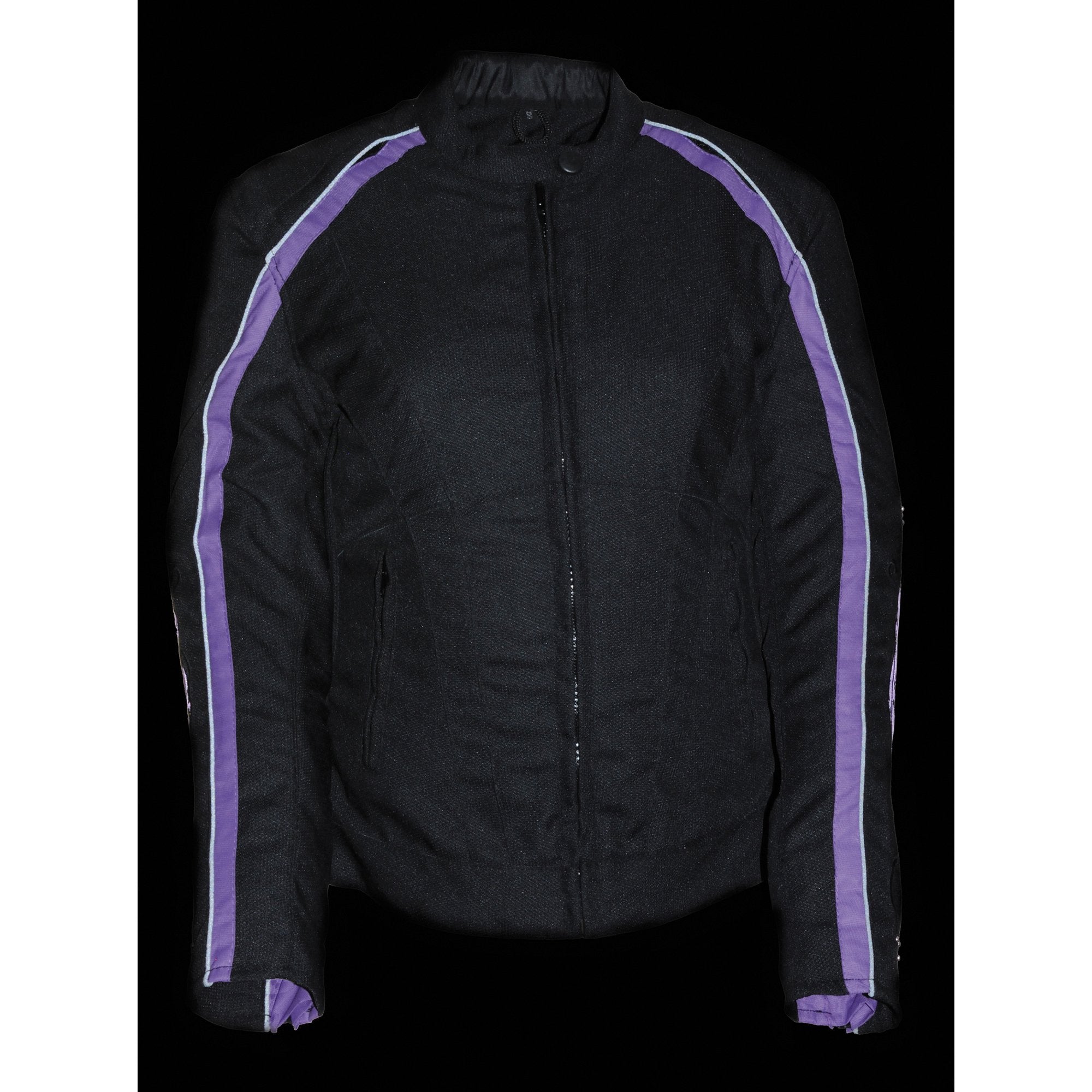 Milwaukee Performance SH1954 Women's Black and Purple Textile Jacket with Stud and Wings Detailing - Milwaukee Performance Womens Textile Jackets
