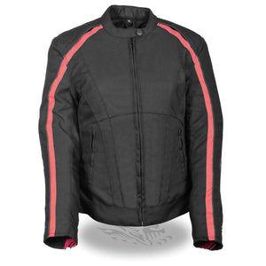 Milwaukee Performance SH1954 Women's Black and Red Textile Jacket with Stud and Wings Detailing - Milwaukee Performance Womens Textile Jackets