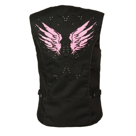 Milwaukee Performance SH1955 Ladies Black and Pink Textile Vest with Wing Embroidery - Milwaukee Performance Womens Textile Vests