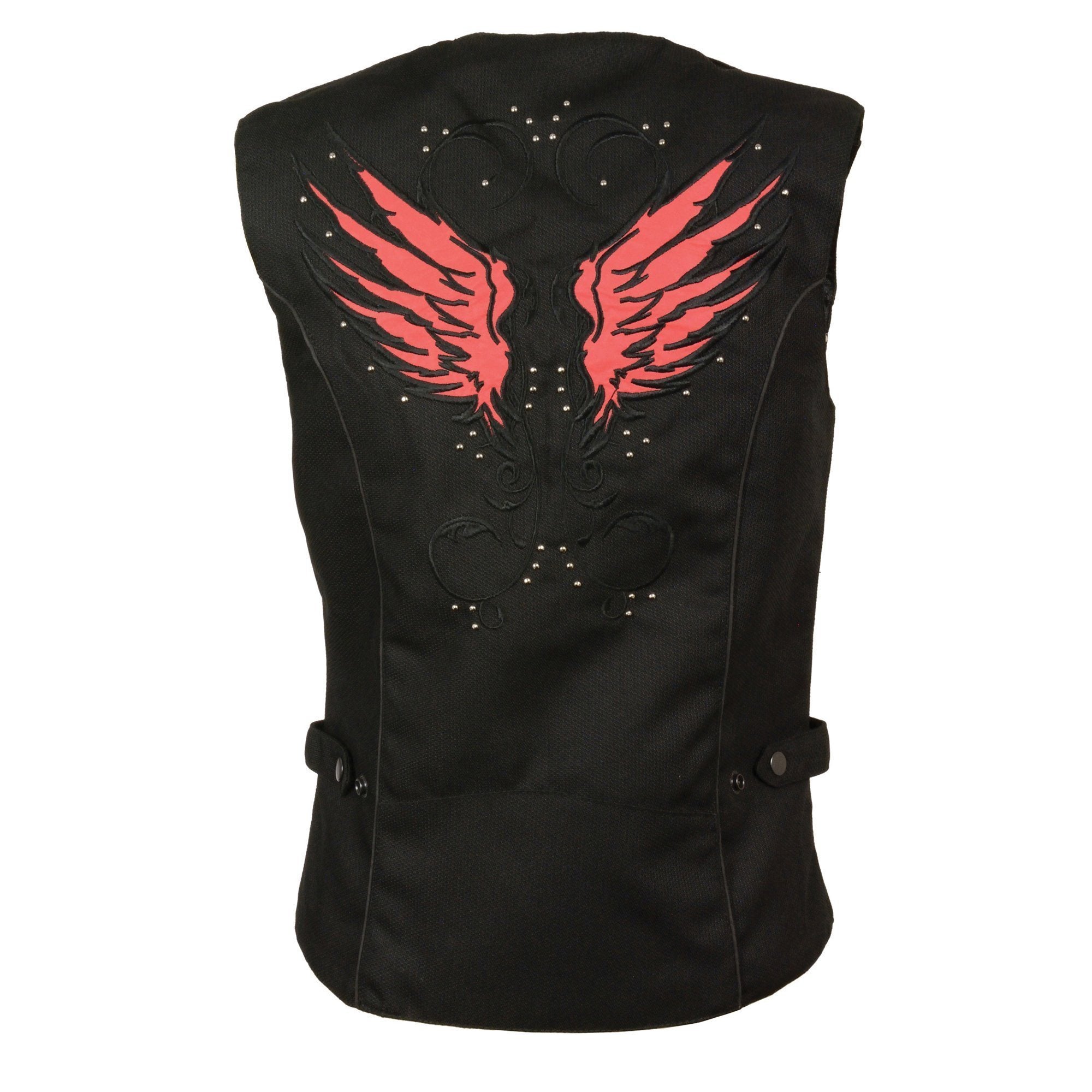 Milwaukee Performance SH1955 Ladies Black and Red Textile Vest with Wing Embroidery - Milwaukee Performance Womens Textile Vests