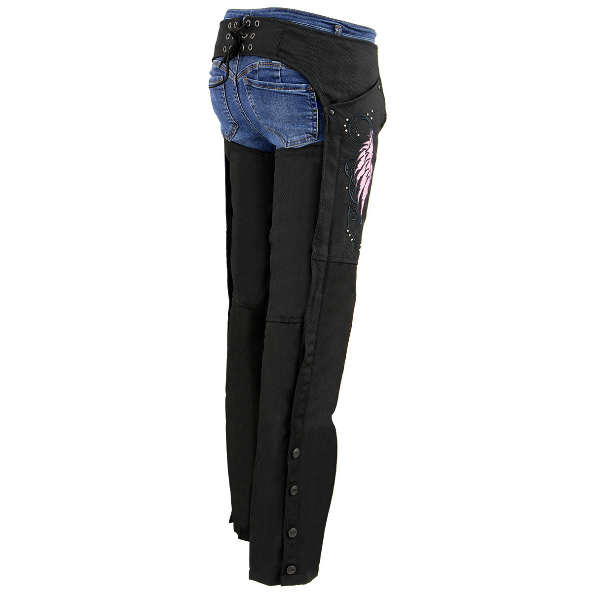 Milwaukee Leather SH1956 Women's 'Winged' Black and Pink Textile Chaps
