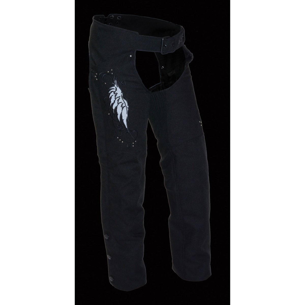 Milwaukee Performance SH1956 Women's 'Winged' Solid Black Textile Chaps - Milwaukee Performance Womens Textile Chaps