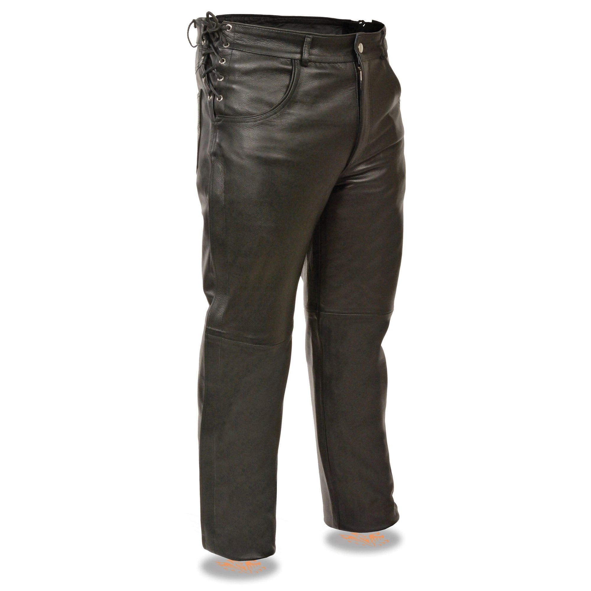 Milwaukee Leather SH1987 Men's Black Leather Deep Pocket Over Pants with Side Laces - Milwaukee Leather Mens Leather Pants