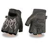 Xelement XG198 Women's Embroidered 'Flamed' Fingerless Black and Pink Motorcycle Leather Gloves