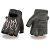 Xelement XG198 Men's 'Flamed' Embroidered Fingerless Black and Pink Leather Gloves