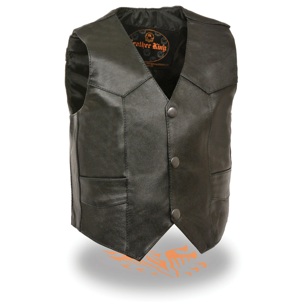 Milwaukee Leather SH2011 Kids Black Classic Three Snap Leather Leather Vest - Milwaukee Leather Kids Leather Vests