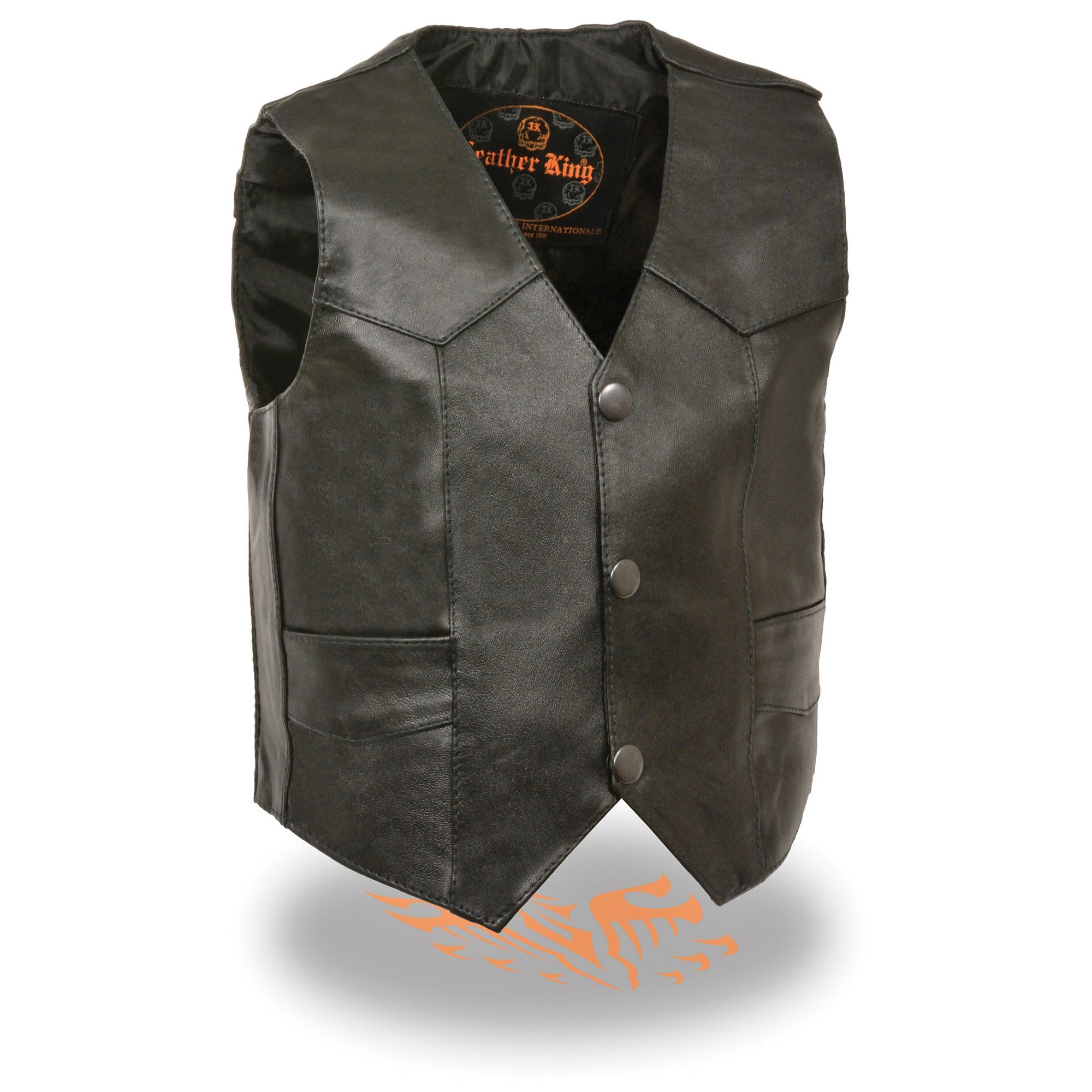 Milwaukee Leather SH2011 Kids Black Classic Three Snap Leather Leather Vest - Milwaukee Leather Kids Leather Vests