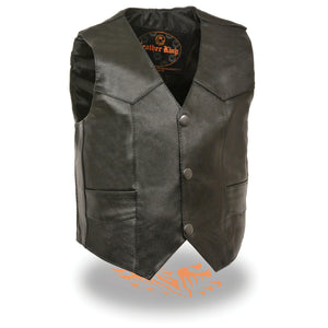 Milwaukee Leather SH2011 Kids Black Classic Three Snap Leather Leather Vest - Milwaukee Leather Kids Leather Vests