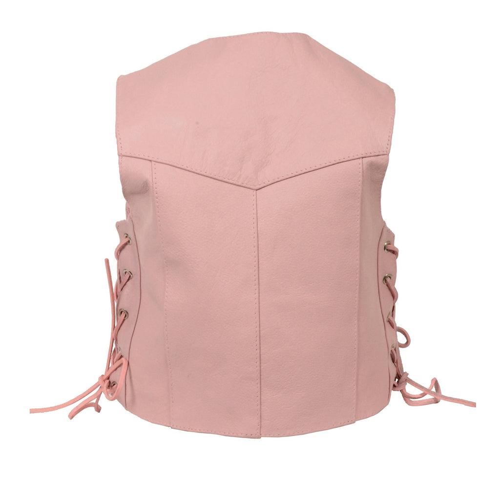 Milwaukee Leather SH2011LPNK Girls Pink Classic Three Snap Leather Vest - Milwaukee Leather Girls Leather Vets