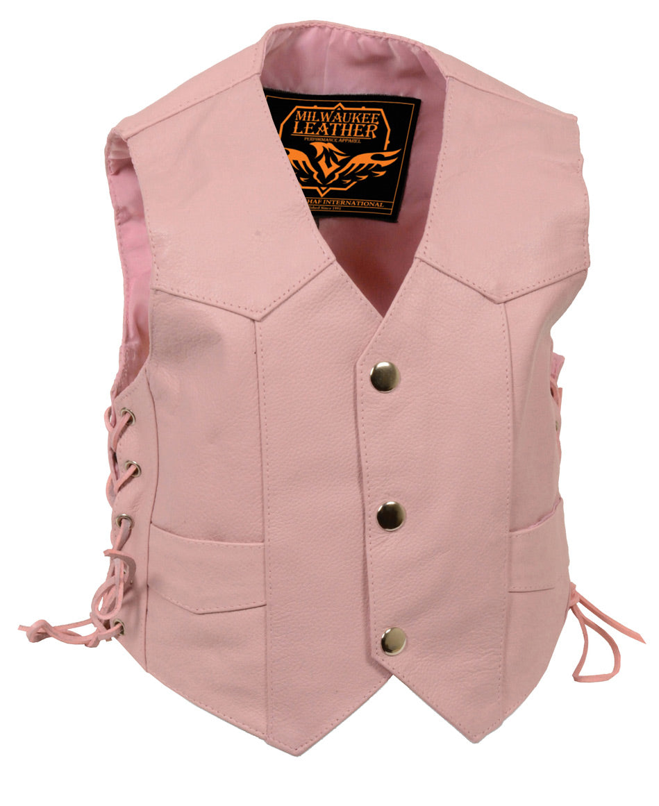 Milwaukee Leather Girls Pink Classic Leather Vest | 3-Snap Front, X-Small