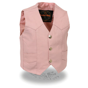 Milwaukee Leather SH2011PINK Girls Pink Three Snap Leather Vest - Milwaukee Leather Girls Leather Vets