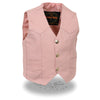 Milwaukee Leather SH2011PINK Girls Pink Three Snap Leather Vest - Milwaukee Leather Girls Leather Vets