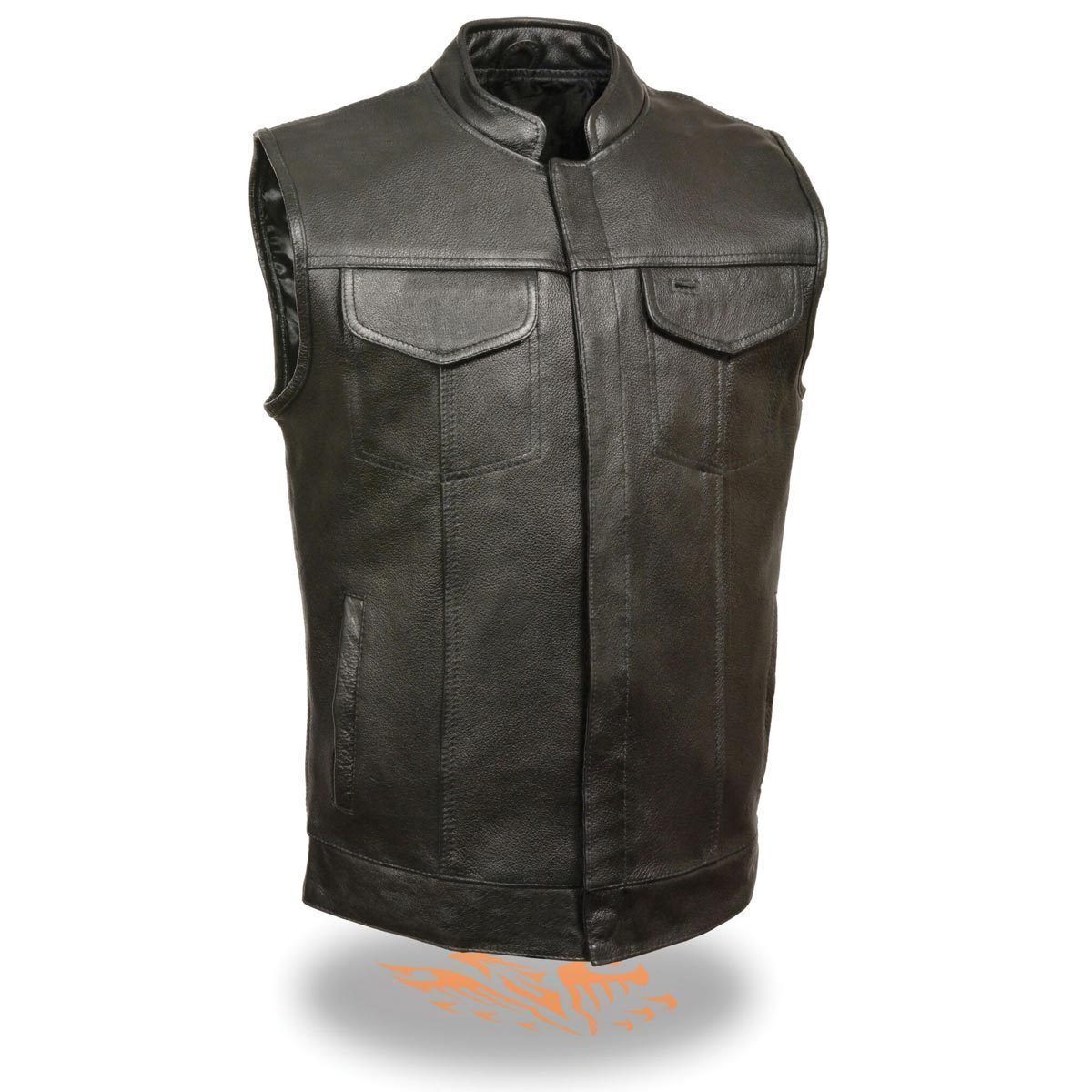 Milwaukee Leather SH2036 Men's Black 'Club' Open Neck Leather Vest with Dual Gun Pockets - Milwaukee Leather Mens Leather Vests