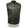 Milwaukee Leather SH2036 Men's Black 'Club' Open Neck Leather Vest with Dual Gun Pockets - Milwaukee Leather Mens Leather Vests