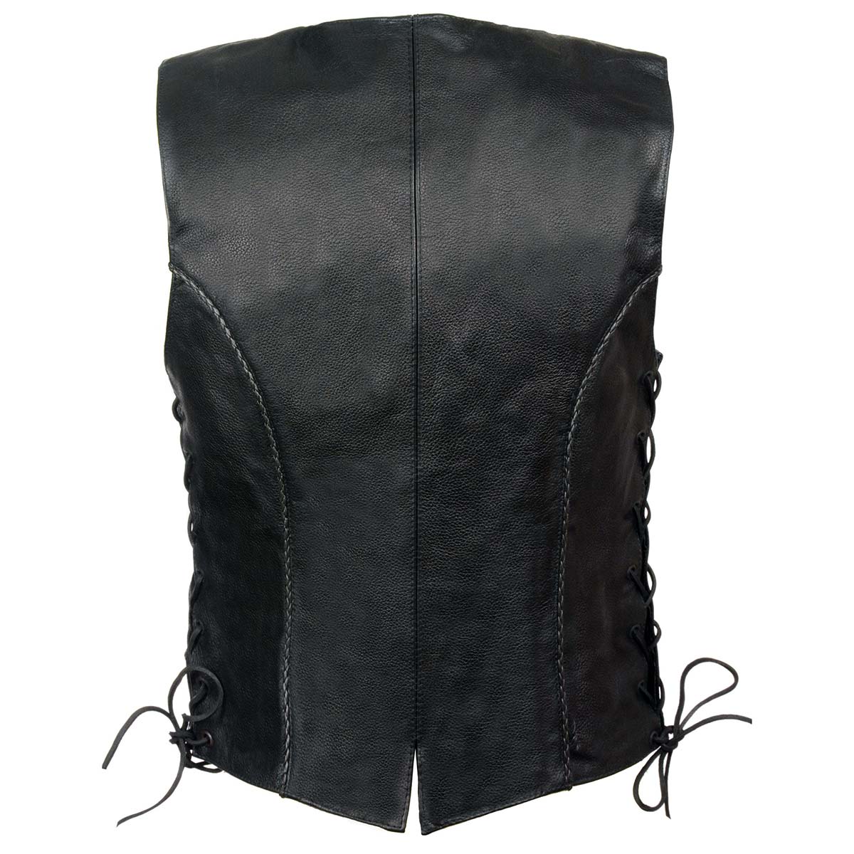 Milwaukee Leather SH2045 Women's Black Thin Braid Leather Side Lace Motorcycle Rider Vest- Front Snap Closure