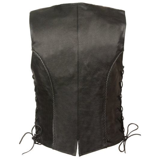 Milwaukee Leather SH2045 Ladies Black 'Braided' Leather Vest - Milwaukee Leather Womens Leather Vests