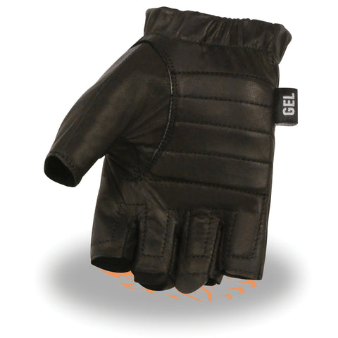 Milwaukee Leather SH206 Men's Black Welted Leather Fingerless Gloves with Gel Palm - Milwaukee Leather Mens Leather Gloves