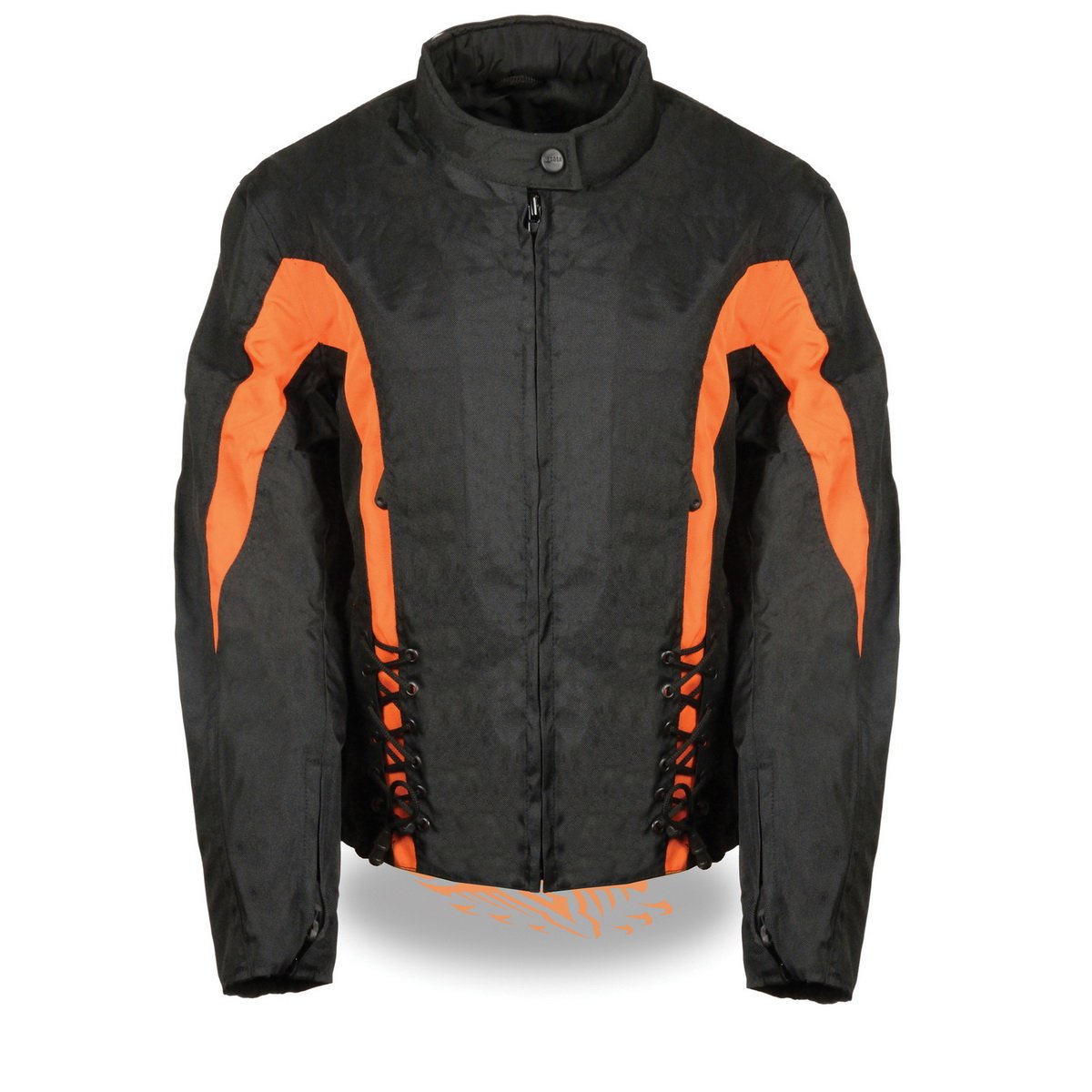 Nexgen SH2188 Women's Black and Orange Textile Motorcycle Riding Jacket with Side Stretch and Lacing