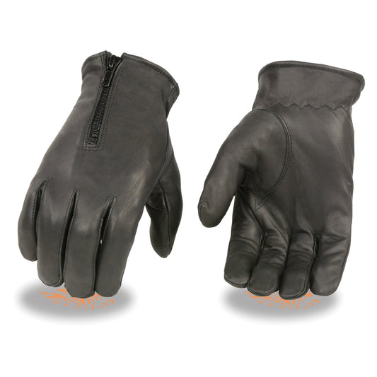 Milwaukee Leather SH226D Men's Black Unlined Leather Lightweight Motorcycle Hand Gloves W/ Wrist Zipper Closure