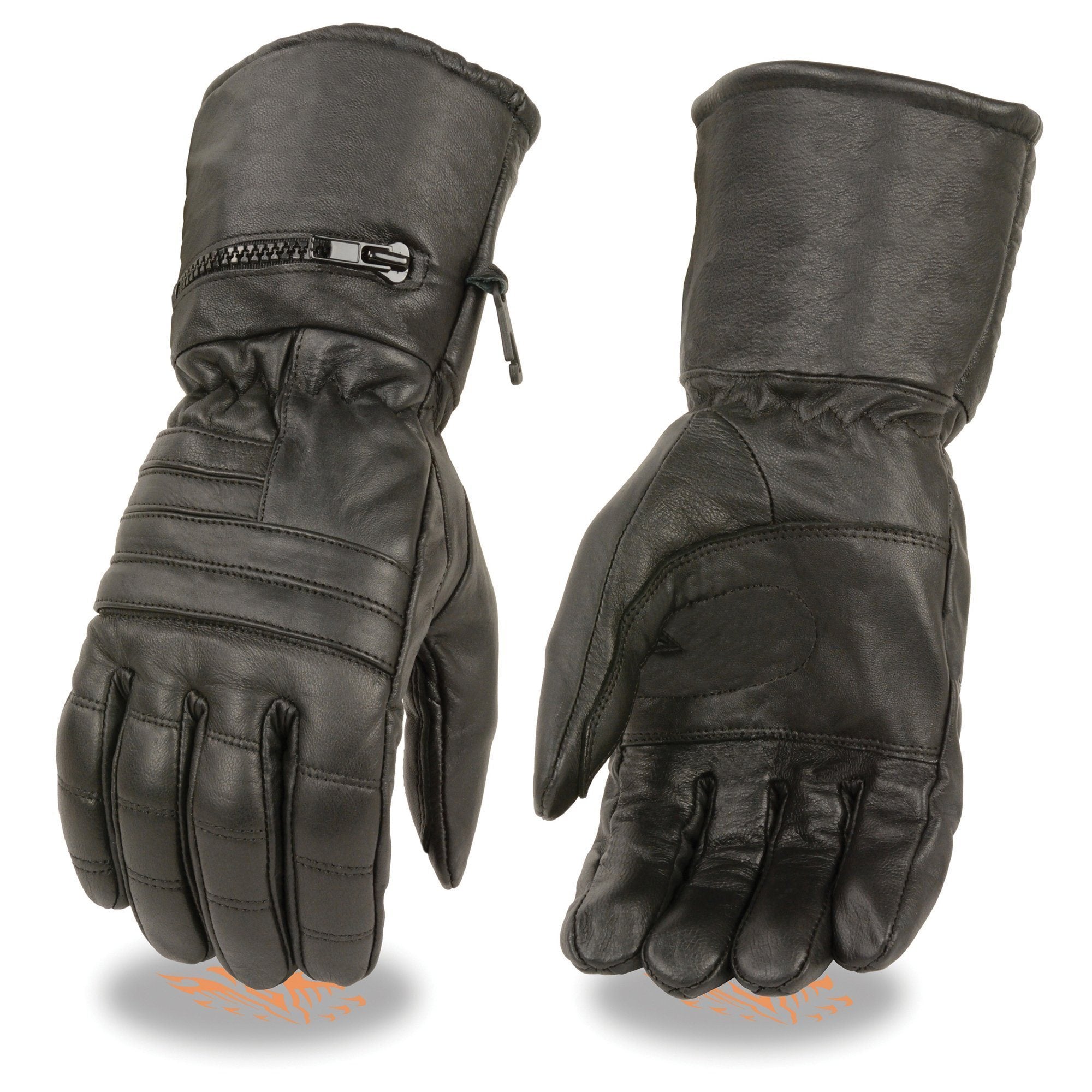 Milwaukee Leather SH230 Men's Black Leather Warm Lining Gauntlet Motorcycle Hand Gloves W/ ‘Rain Mitten and Pull-on Closure’
