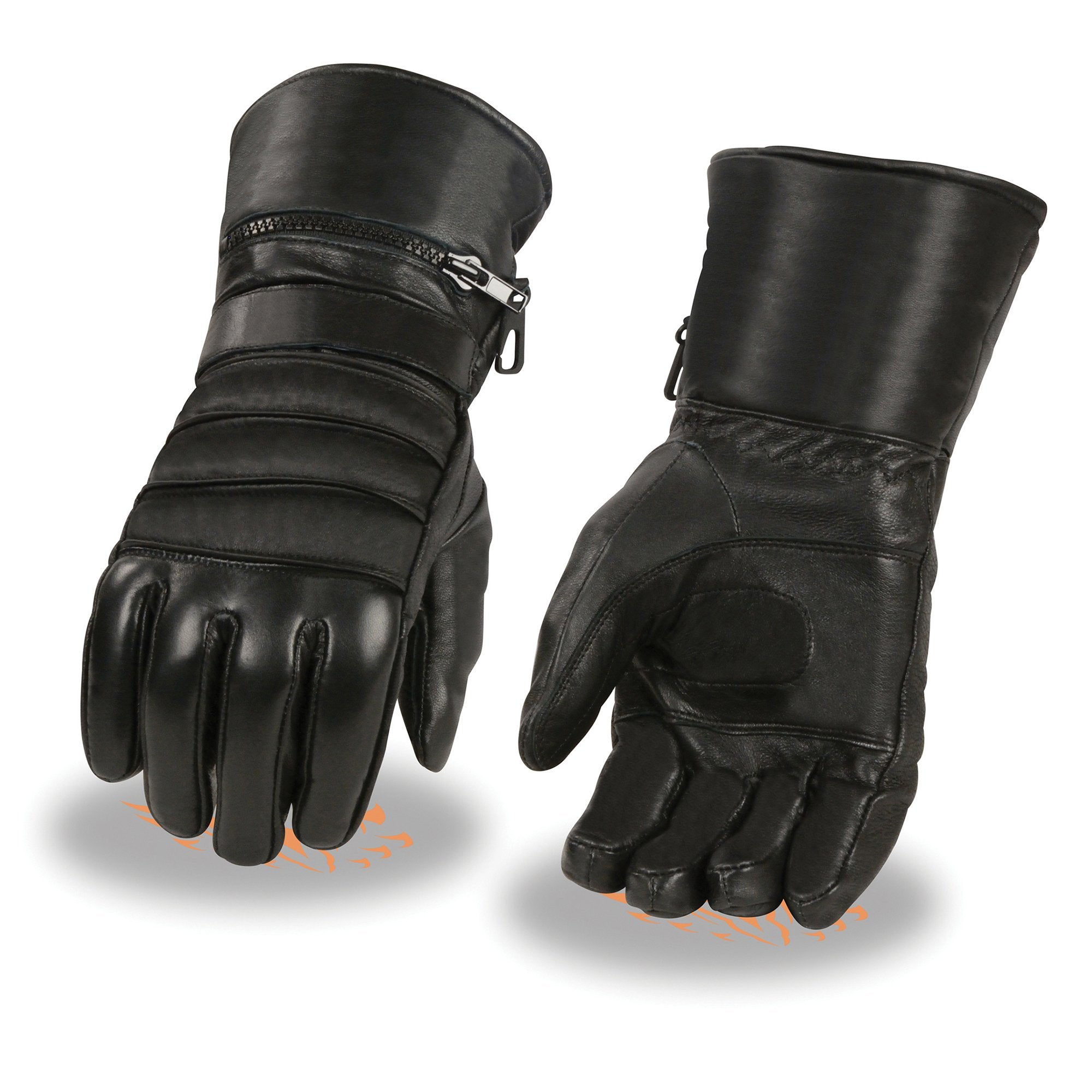 Milwaukee Leather SH232 Men's Black Leather Warm Lining Gauntlet Motorcycle Hand Gloves W/ Rain Mitten and Adjustable Strap