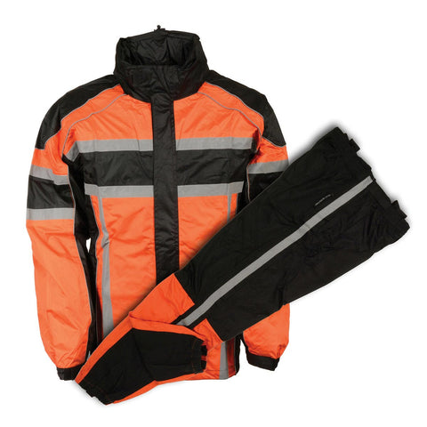 Milwaukee Performance SH233102 Men's Black and Orange Water Resistant Rain Suit with Reflective Tape - Milwaukee Performance Mens Rainsuits