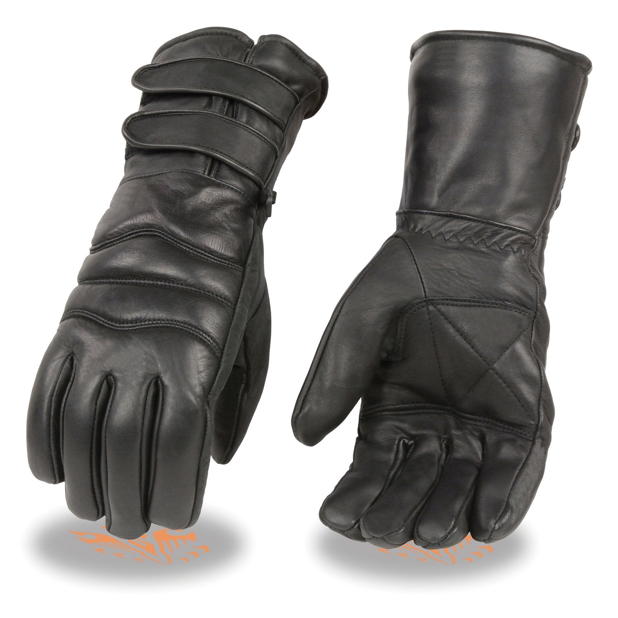 Xelement XG233 Men's Black Leather Gauntlet Gloves with Double Strap