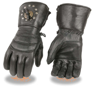 Milwaukee Leather SH238 Men's Black Gauntlet Leather Gloves with Conchos