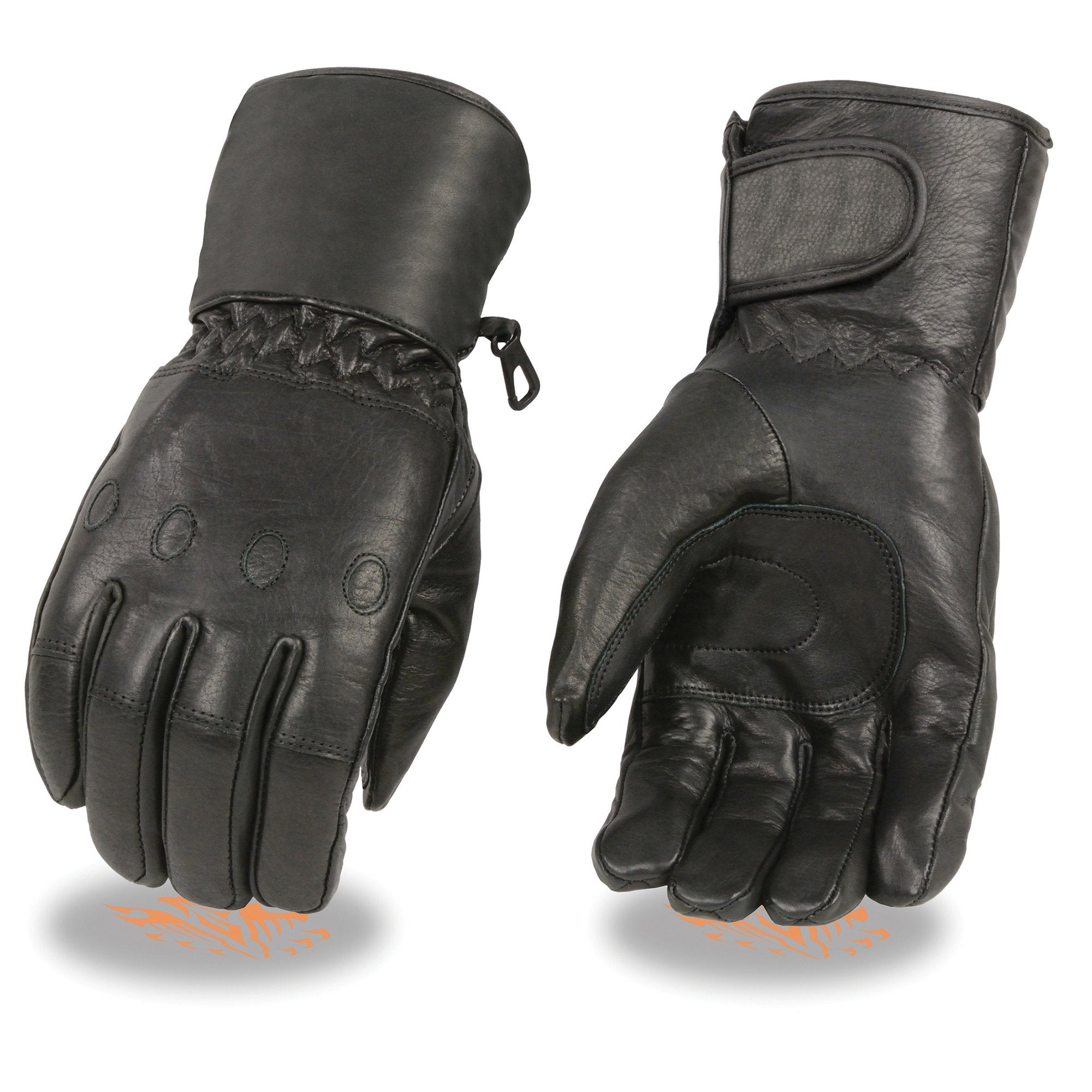 Milwaukee Leather SH293 Men's Black Leather Waterproof Gauntlet Gloves with Cinch Wrist