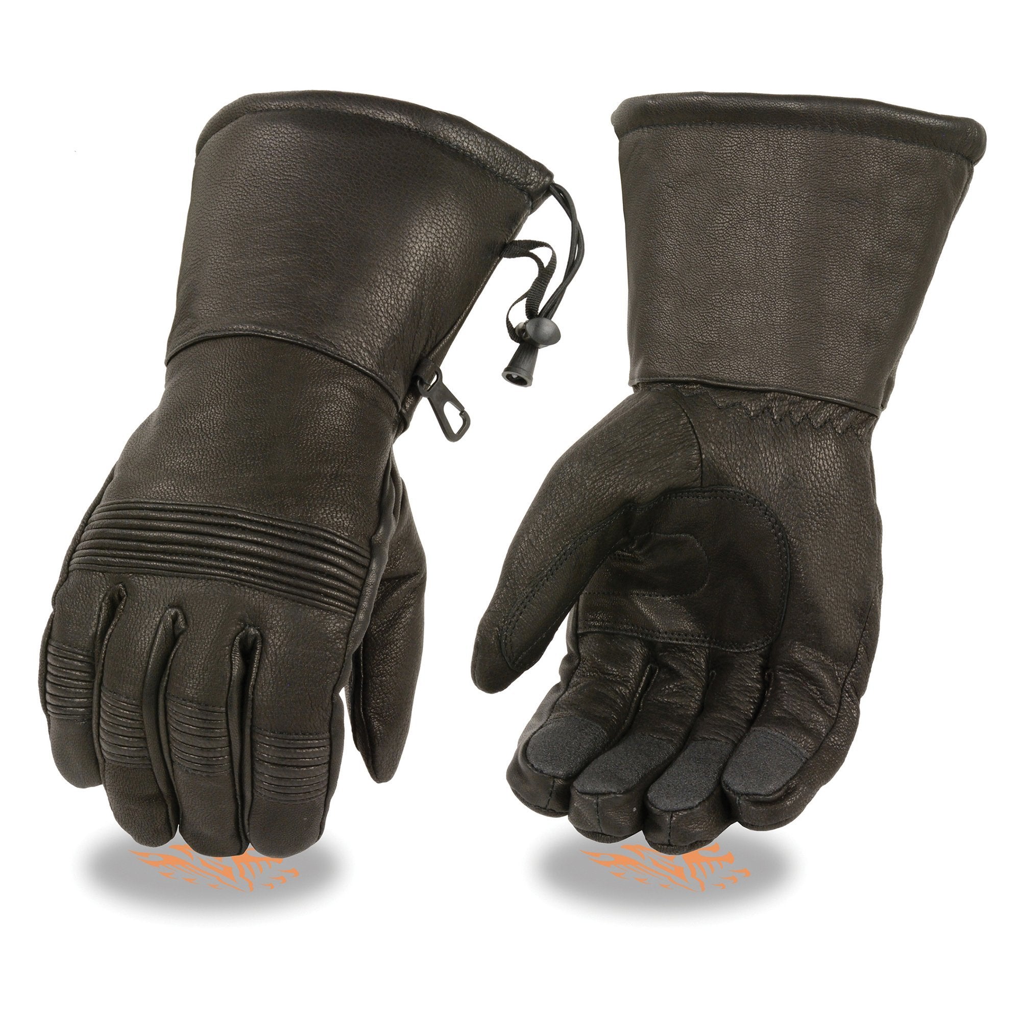 Milwaukee Leather SH294 Men's Black Leather Waterproof Gauntlet Gloves with Stretch Knuckles - Milwaukee Leather Mens Leather Gloves