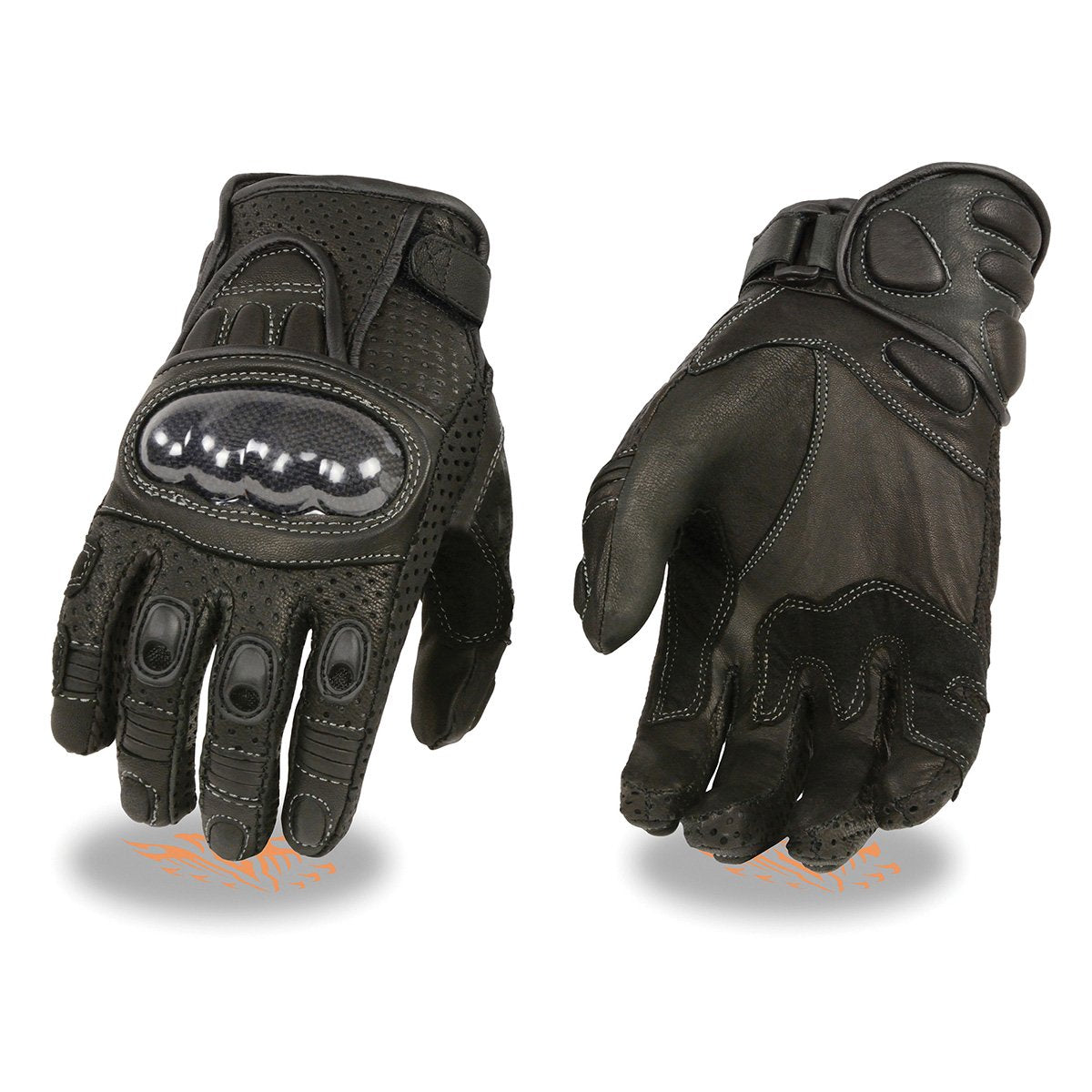 Milwaukee Leather SH298 Men's 'Hard Knuckles' Black Perforated Leather Racing Gloves