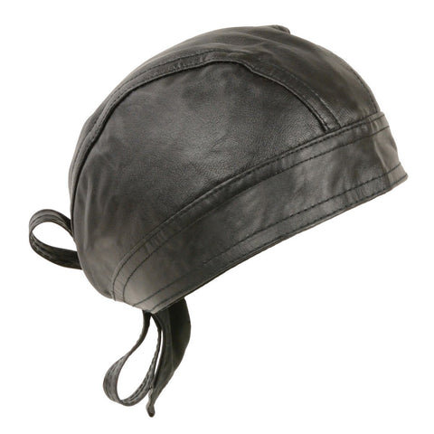 Unisex Leather Skull Cap - Solid and Perforated Versions (Black - Solid) - Milwaukee Leather Caps