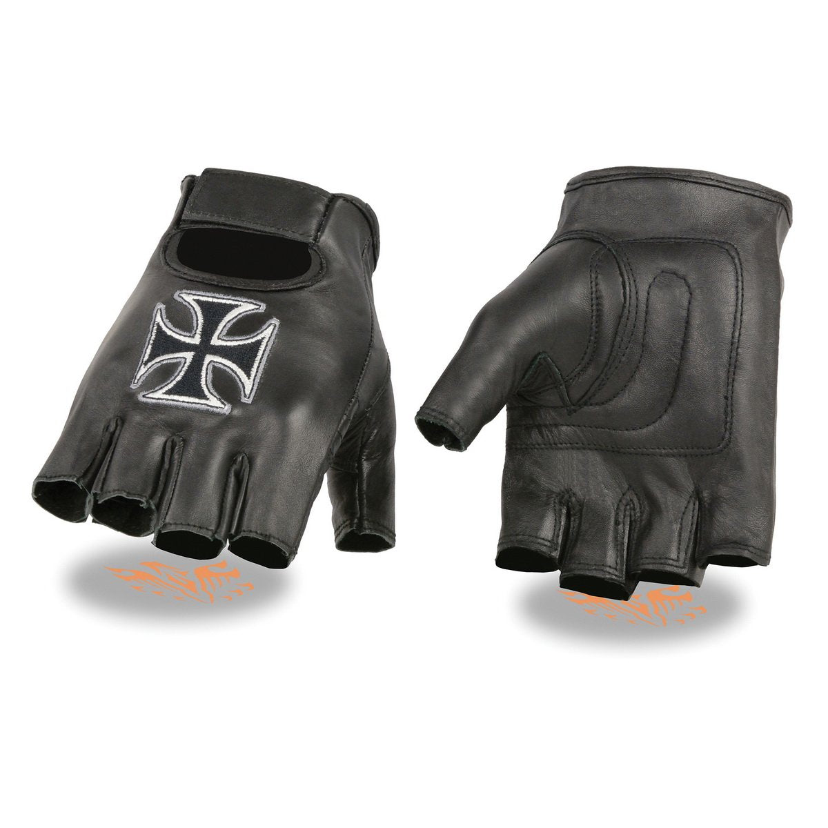 Milwaukee Leather SH354 Men's 'Iron Cross' Black Leather Fingerless Gloves
