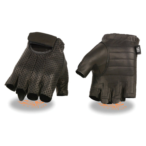 Milwaukee Leather SH357 Men's Black Perforated Leather Fingerless Gloves with Gel Palm - Milwaukee Leather Mens Leather Gloves