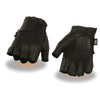 Milwaukee Leather SH442 Men's Black Leather Gel Padded Palm Fingerless Motorcycle Hand Gloves W/ Soft ‘Genuine Leather’