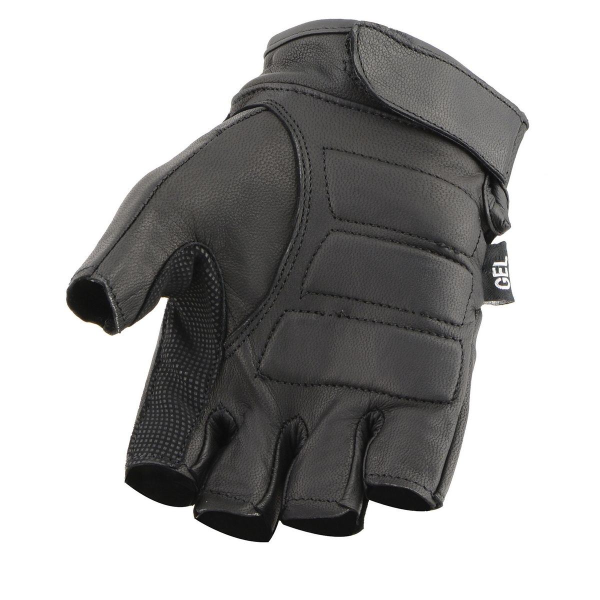 Milwaukee Leather SH462 Men's Black Leather Gel Palm Fingerless Motorcycle Hand Gloves W/ Soft and Stylish ‘Knuckle Pads’