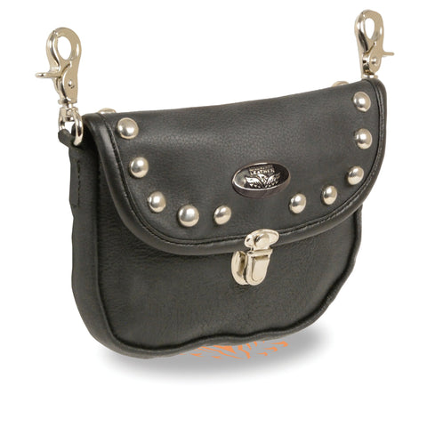 Milwaukee Leather Performance SH52001 Leather Belt Bag with Studded Flap and Belt Clasps (8.5X5.5) - N/A