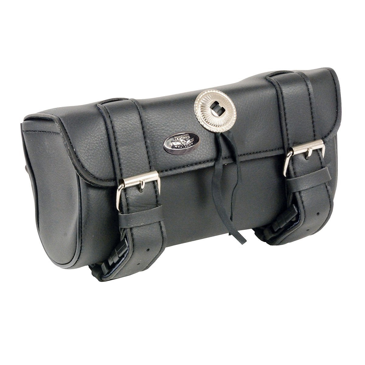 Milwaukee Leather SH62601 Black Small PVC Double Strap with Concho Windshield-Tool Bag